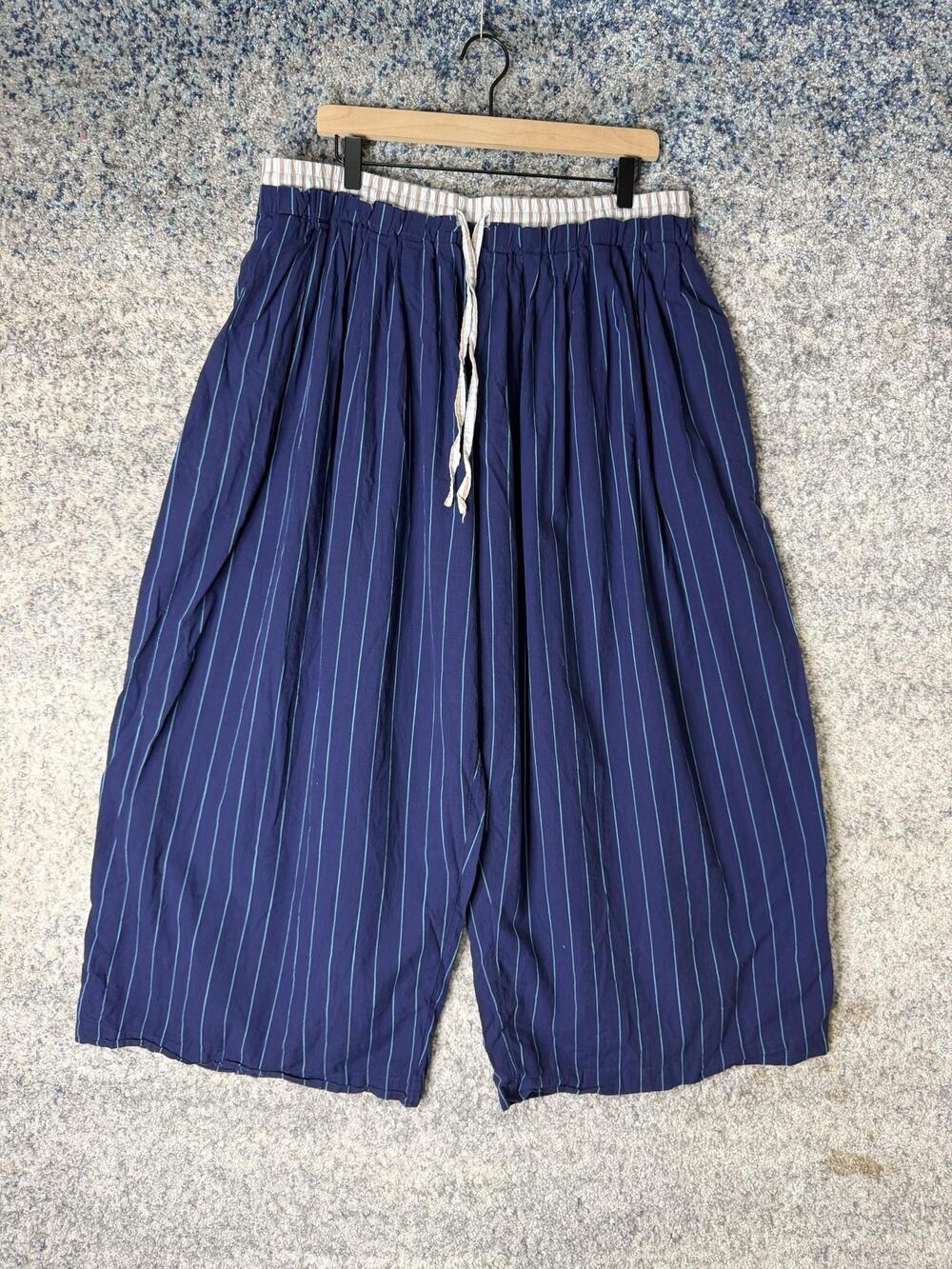 By Anthropologie Pants Womens R Blue Striped Wide Leg Crop Drawstring Casual